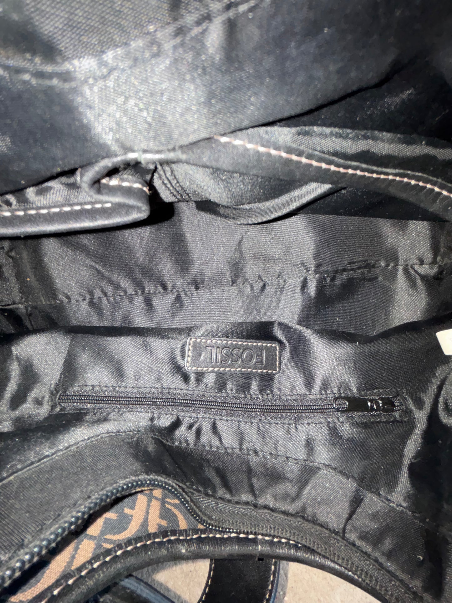 Fossil HOBO Signature Logo Monogram Black Canvas & Leather Shoulder Bag & Matching Wallet