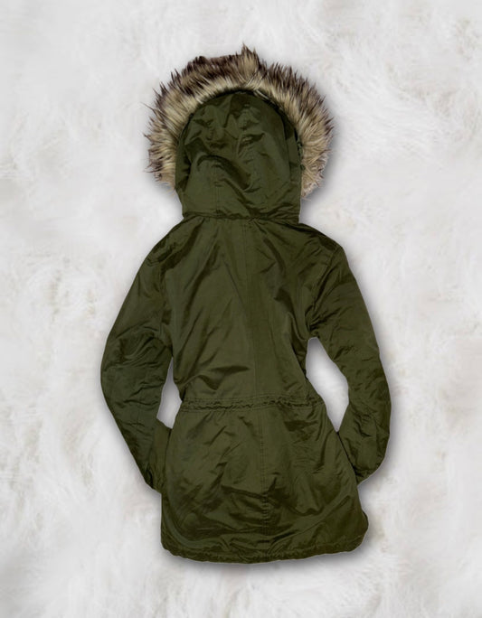 Hollister Green Faux Fur Hooded Trench Coat