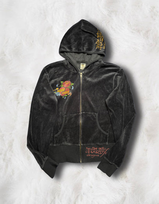 Ed Hardy x Los Angeles Black Velour Vintage Tracksuit