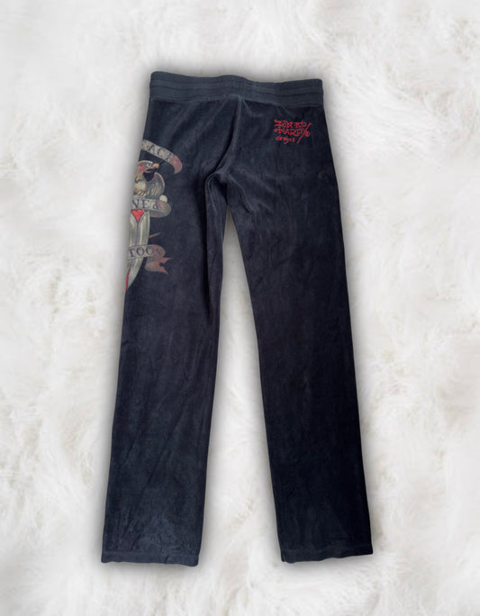 Ed Hardy Vintage 90s Black Velour Pants