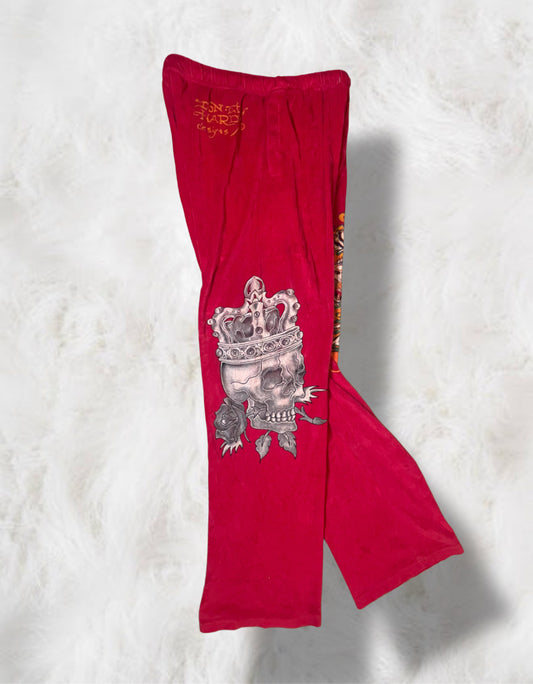 Ed Hardy Red Velour Vintage 90s Pants, Mens