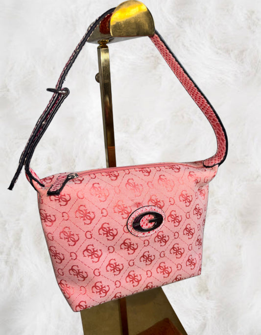 Guess Pink Canvas Monogram Miniature Bag