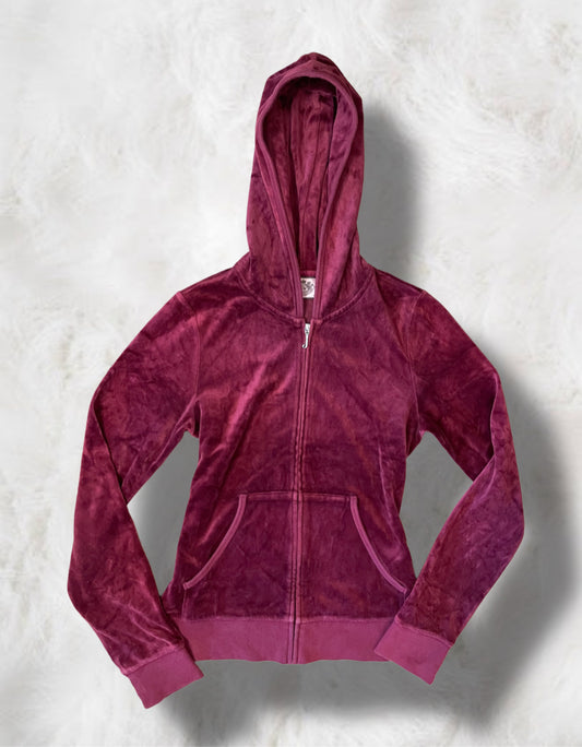 Juicy Couture Burgundy Velour ‘Choose Juicy’ Bedazzled 2 Piece Tracksuit