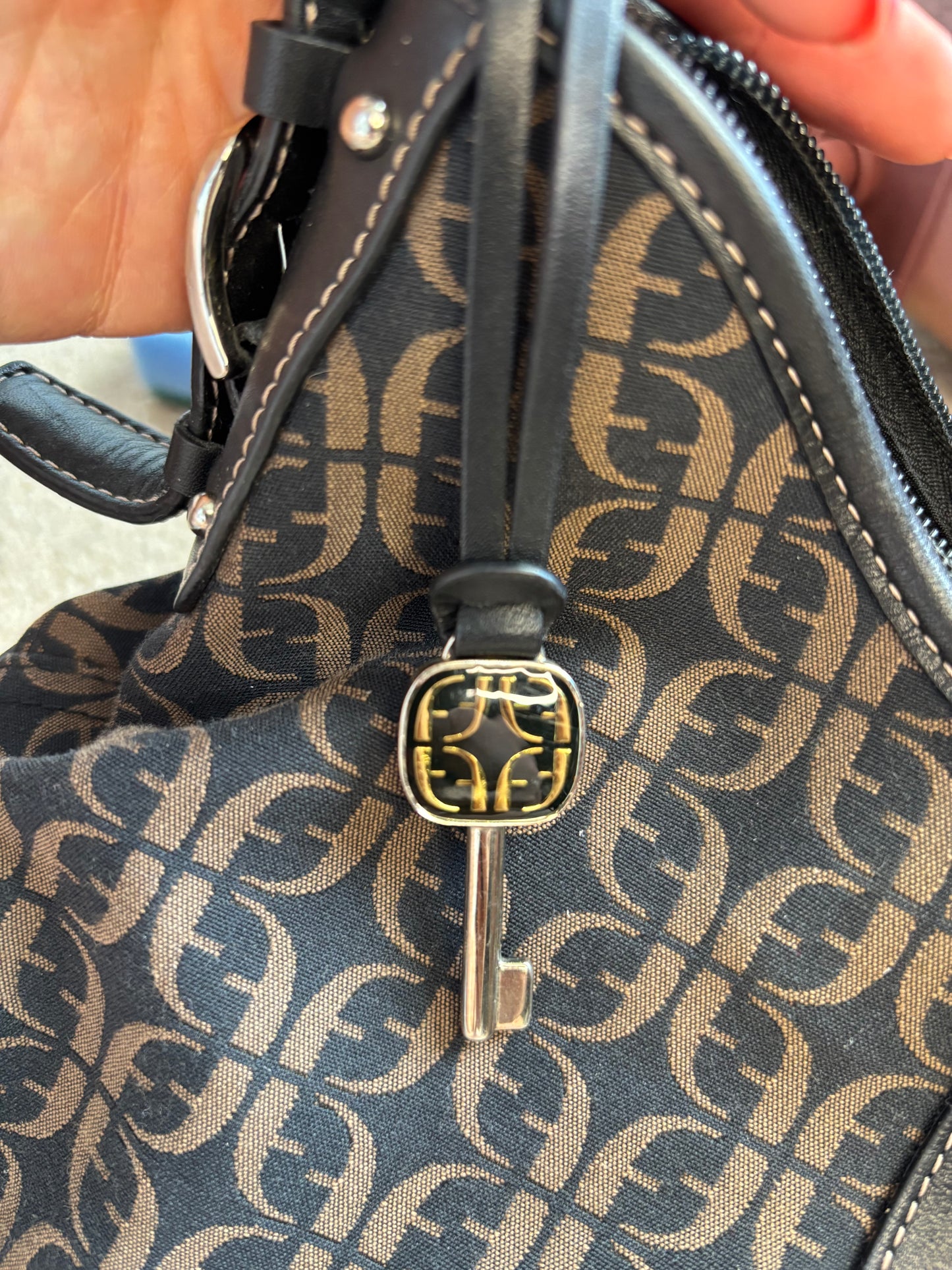 Fossil HOBO Signature Logo Monogram Black Canvas & Leather Shoulder Bag & Matching Wallet