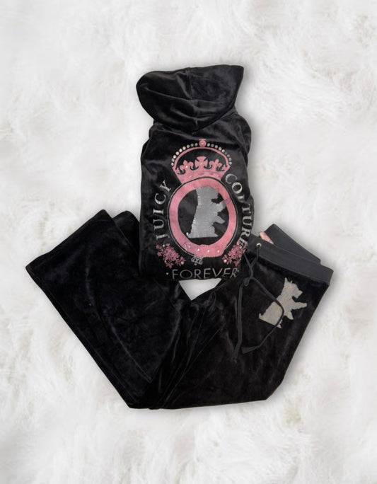 Juicy Couture Black Velour “Juicy Couture Forever” 2 Piece Tracksuit