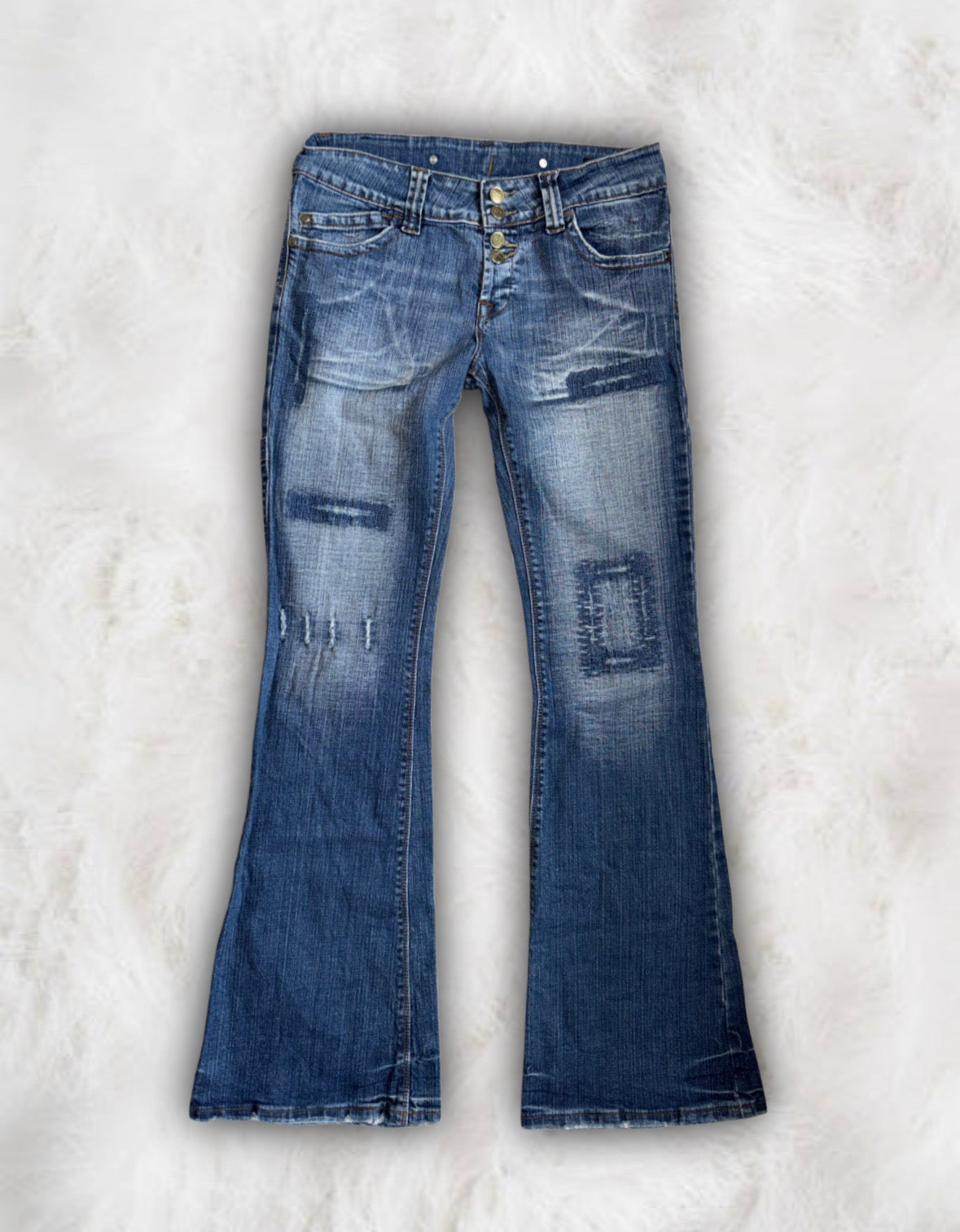 Japanese Vintage Low-Waisted & Flared Patchwork Jeans