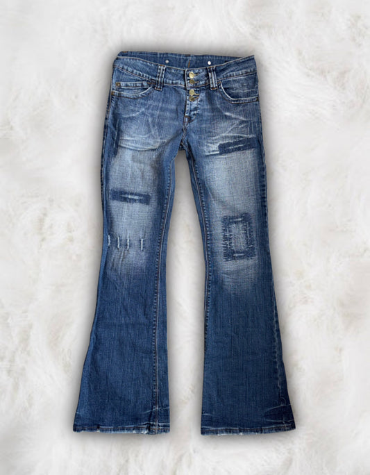 Japanese Vintage Low-Waisted & Flared Patchwork Jeans