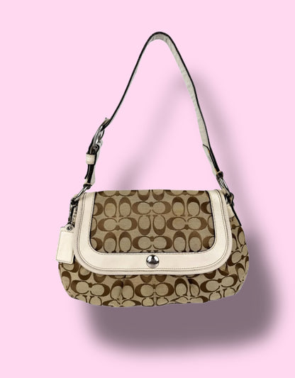 Coach 13739 Signature Soho Bag In Monogram Print, White Leather Accents