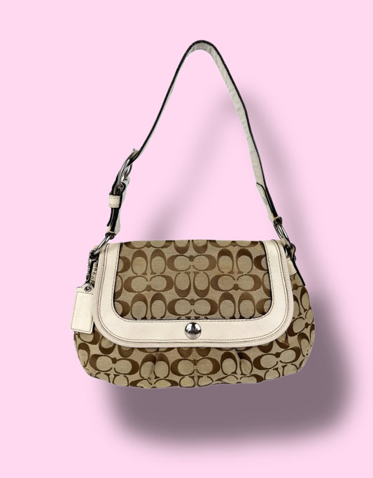 Coach 13739 Signature Soho Bag In Monogram Print, White Leather Accents