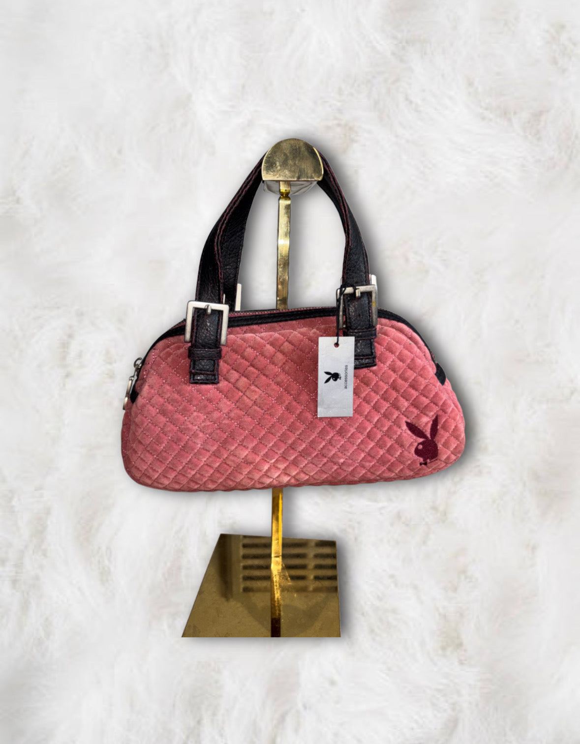 Playboy Deadstock Rose Suede Mini Bowler Bag