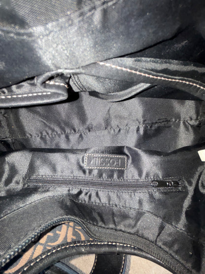 Fossil HOBO Signature Logo Monogram Black Canvas & Leather Shoulder Bag & Matching Wallet