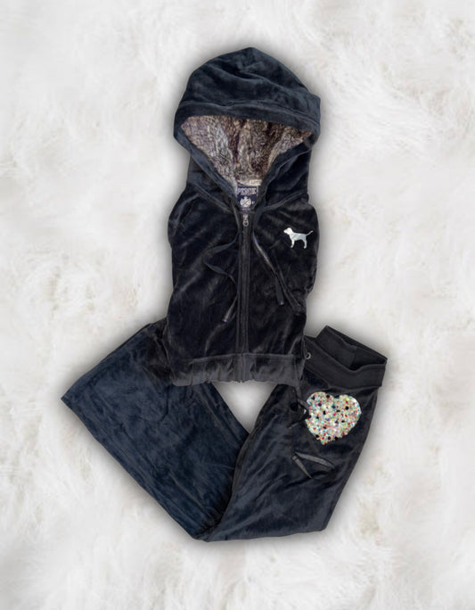 Victoria’s Secret PINK 2009 Charcoal Grey Velour 2 Piece Tracksuit