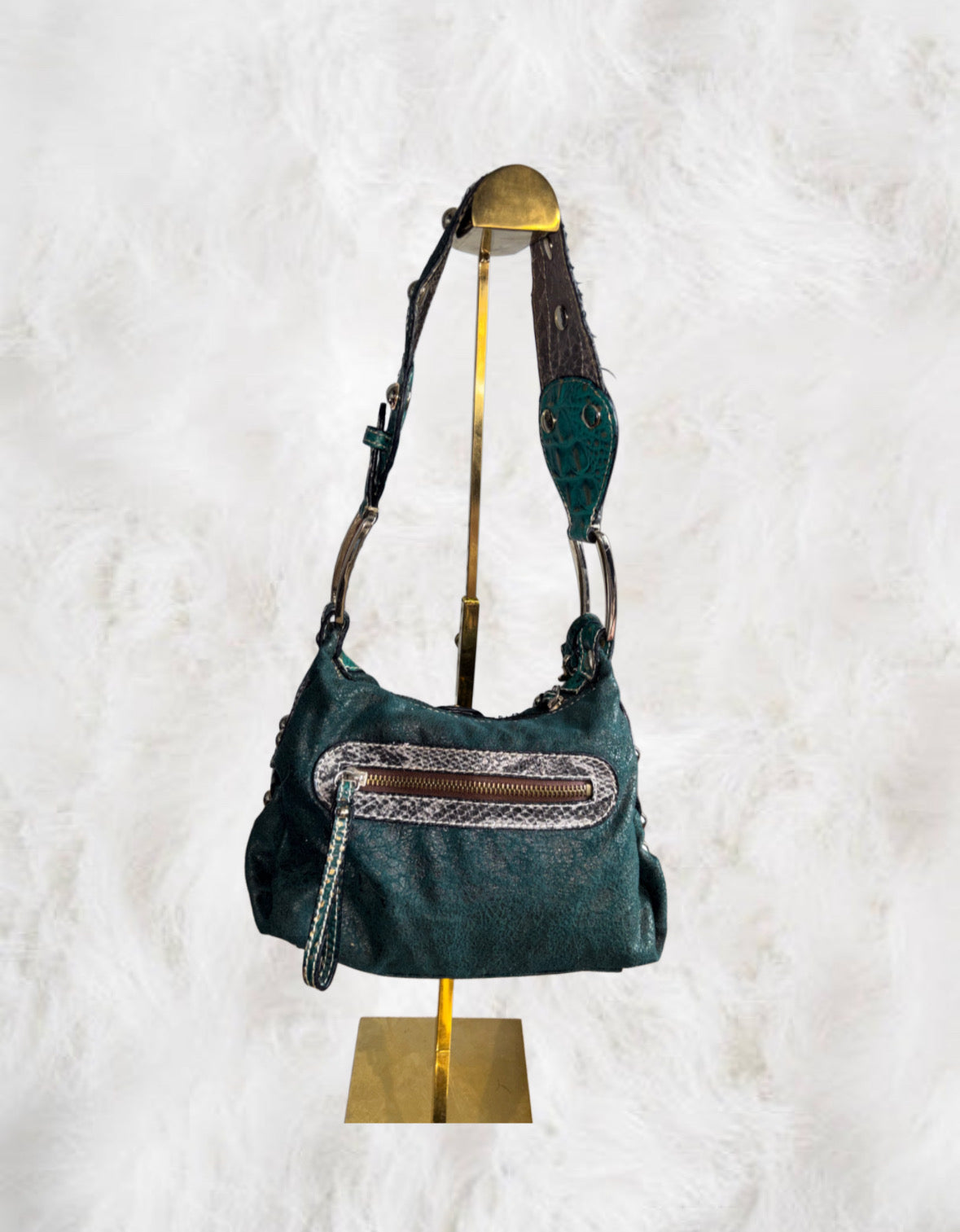 Guess Rare Green & Gold Leather Shoulder Bag