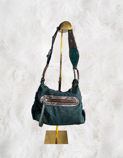 Guess Rare Green & Gold Leather Shoulder Bag