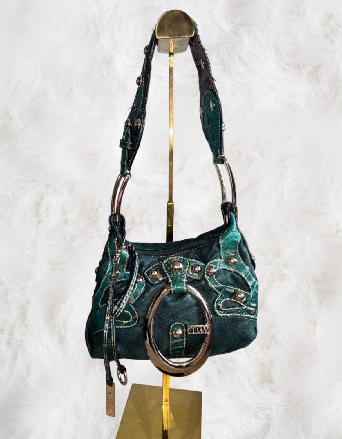 Guess Rare Green & Gold Leather Shoulder Bag