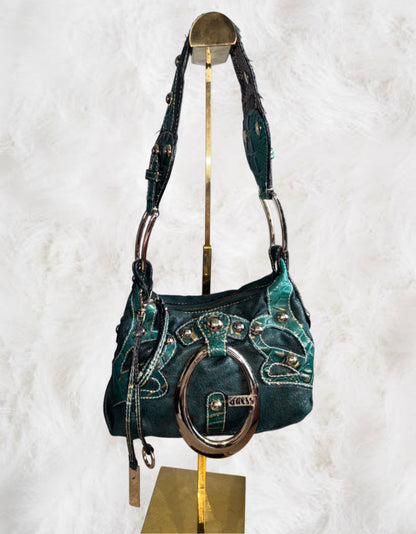 Guess Rare Green & Gold Leather Shoulder Bag