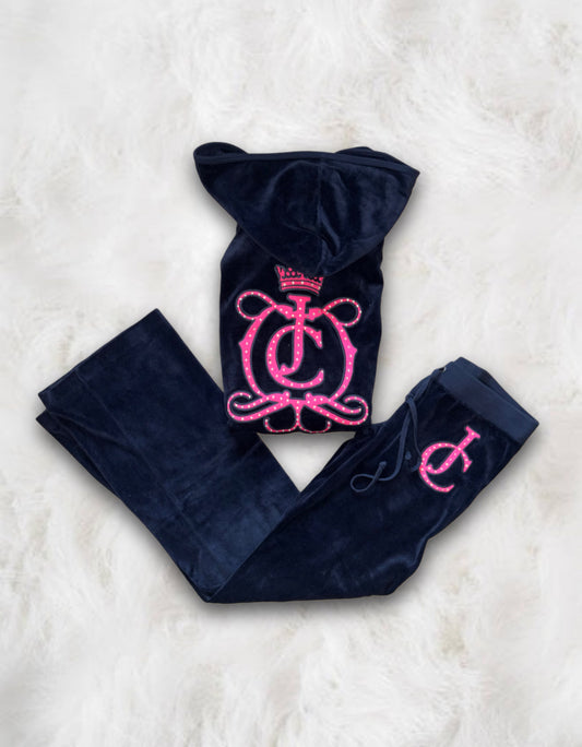 Juicy Couture Navy Velour x Pink 2 Piece Tracksuit
