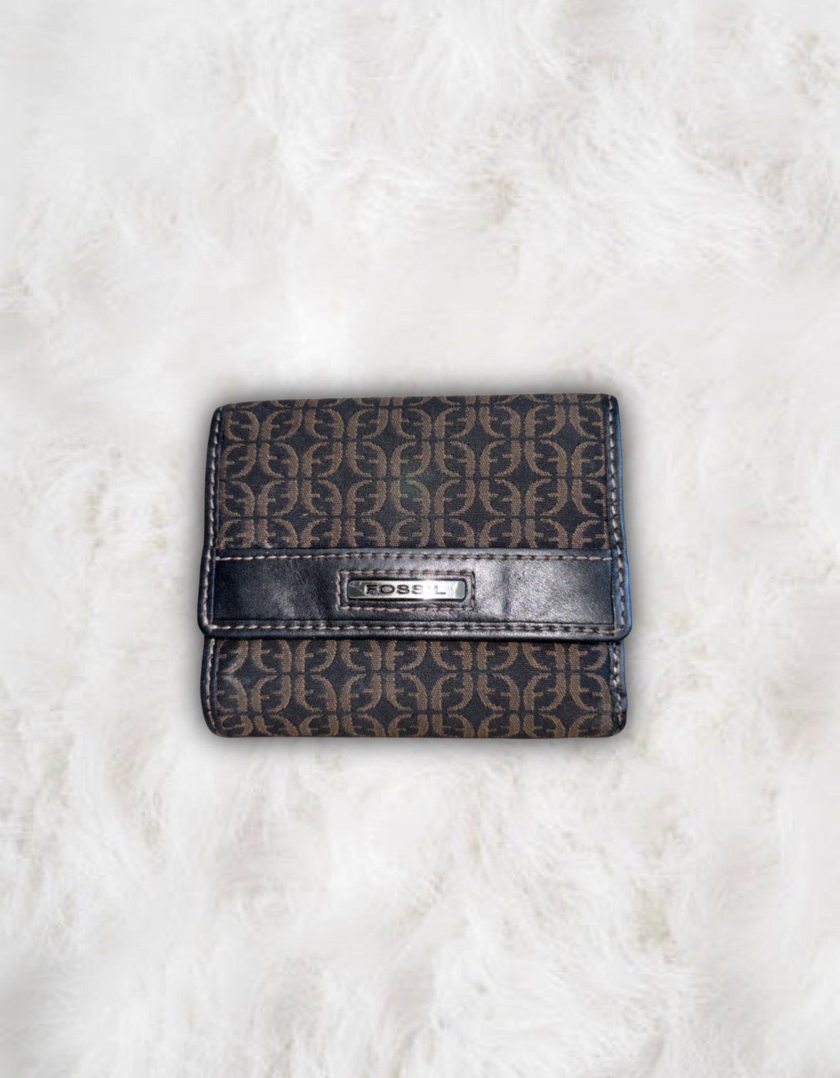 Fossil HOBO Signature Logo Monogram Black Canvas & Leather Shoulder Bag & Matching Wallet