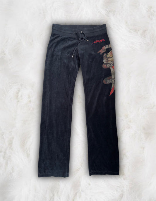 Ed Hardy Vintage 90s Black Velour Pants