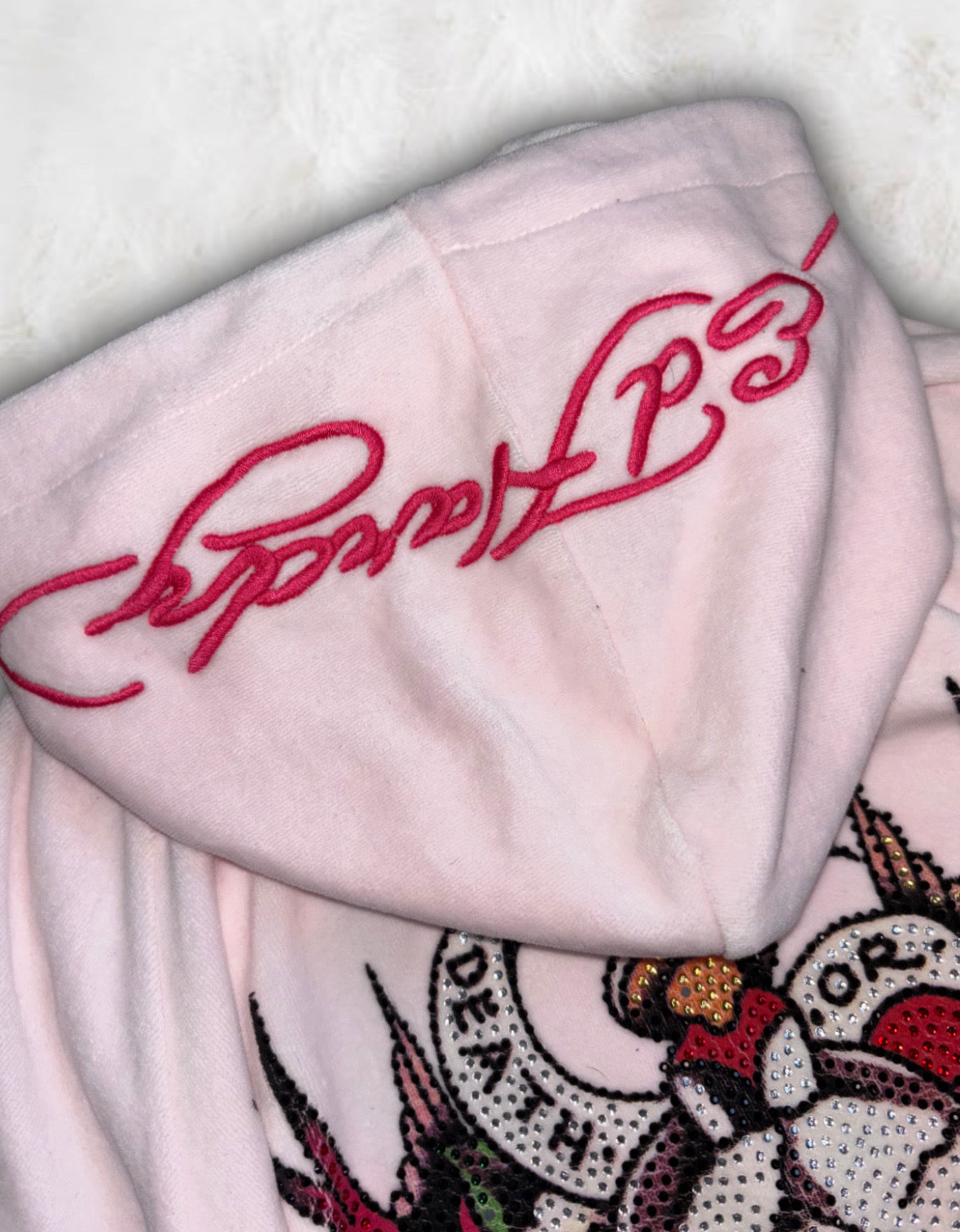 Ed Hardy Rare Blush Pink Short Sleeved 2 Piece Velour Tracksuit