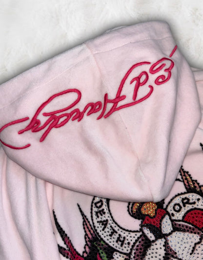 Ed Hardy Rare Blush Pink Short Sleeved 2 Piece Velour Tracksuit