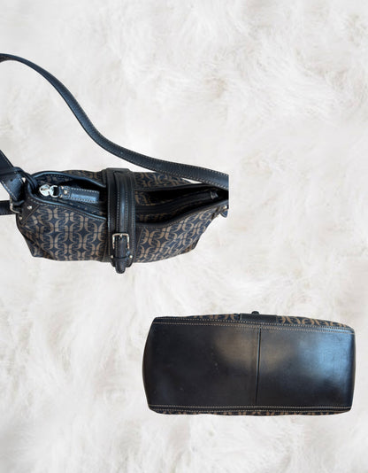 Fossil HOBO Signature Logo Monogram Black Canvas & Leather Shoulder Bag & Matching Wallet