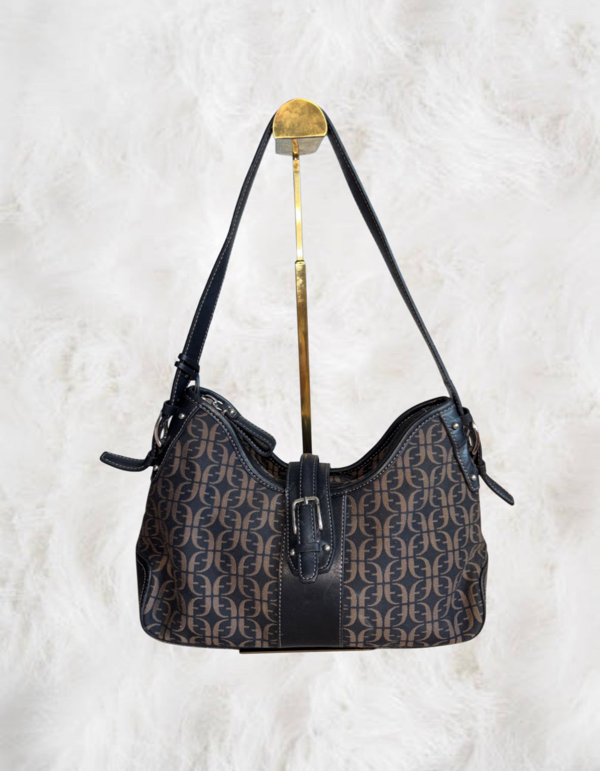Fossil HOBO Signature Logo Monogram Black Canvas & Leather Shoulder Bag & Matching Wallet