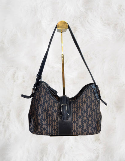 Fossil HOBO Signature Logo Monogram Black Canvas & Leather Shoulder Bag & Matching Wallet