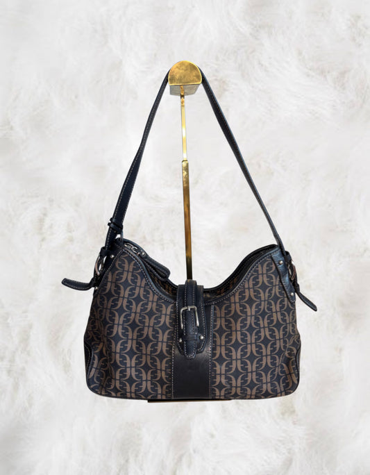 Fossil HOBO Signature Logo Monogram Black Canvas & Leather Shoulder Bag & Matching Wallet