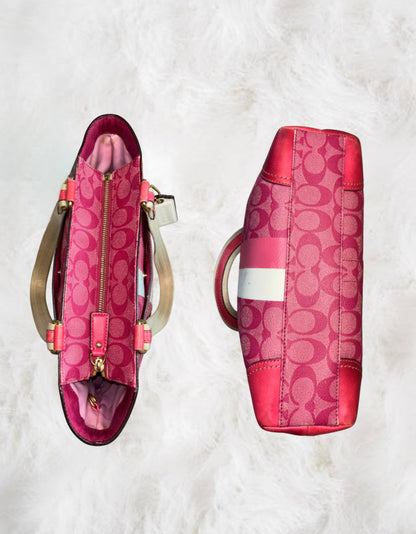 Coach Signature Heritage Stripe Hot Pink Leather Tote