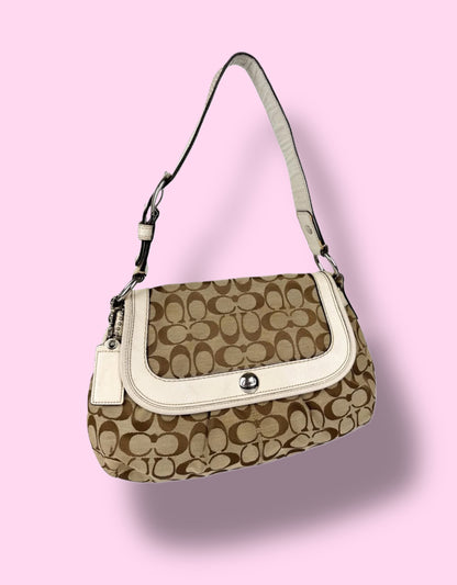 Coach 13739 Signature Soho Bag In Monogram Print, White Leather Accents