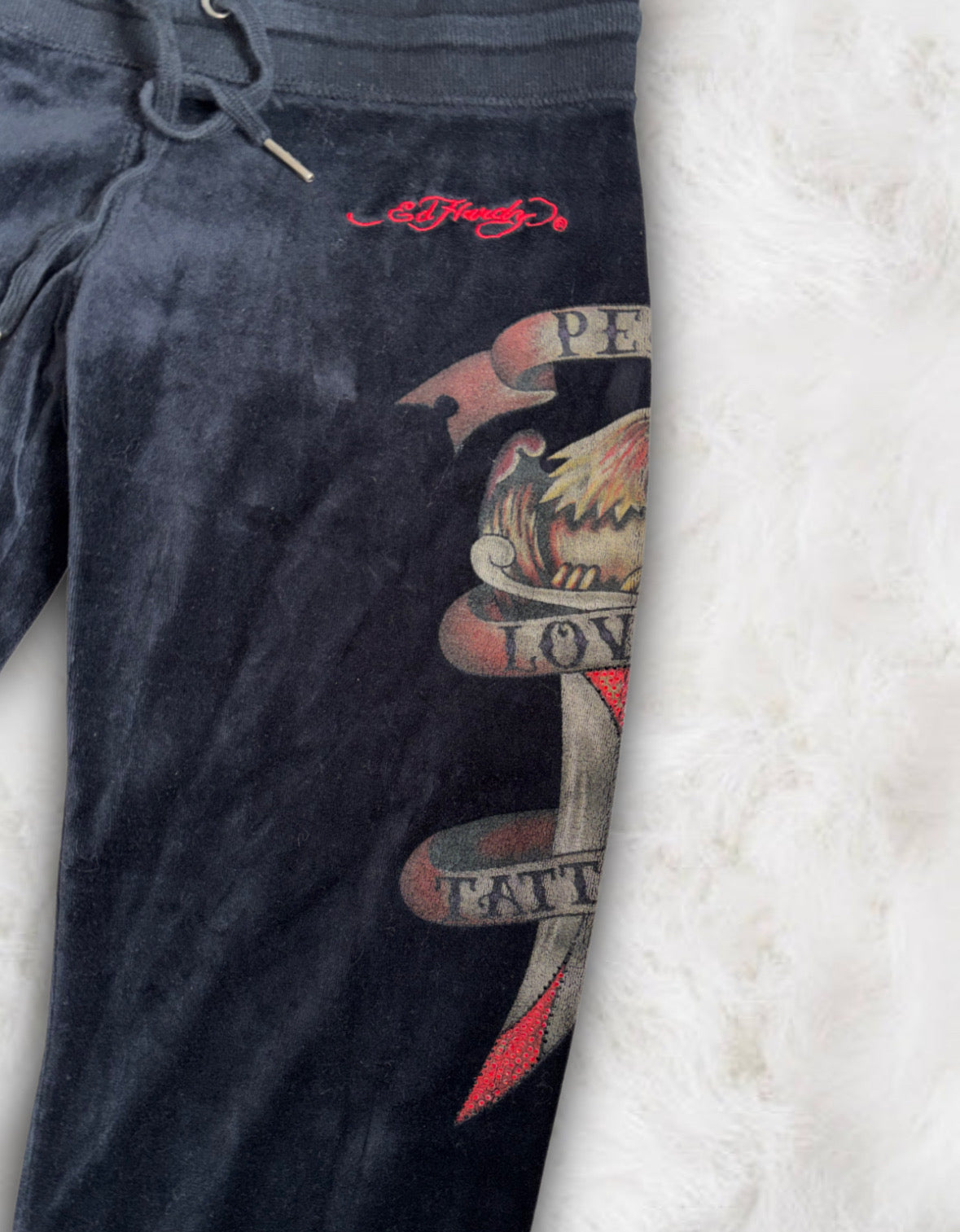 Ed Hardy Vintage 90s Black Velour Pants