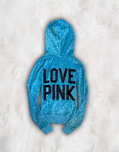 Victoria’s Secret PINK y2k Baby Blue Leopard Print Velour Hoodie