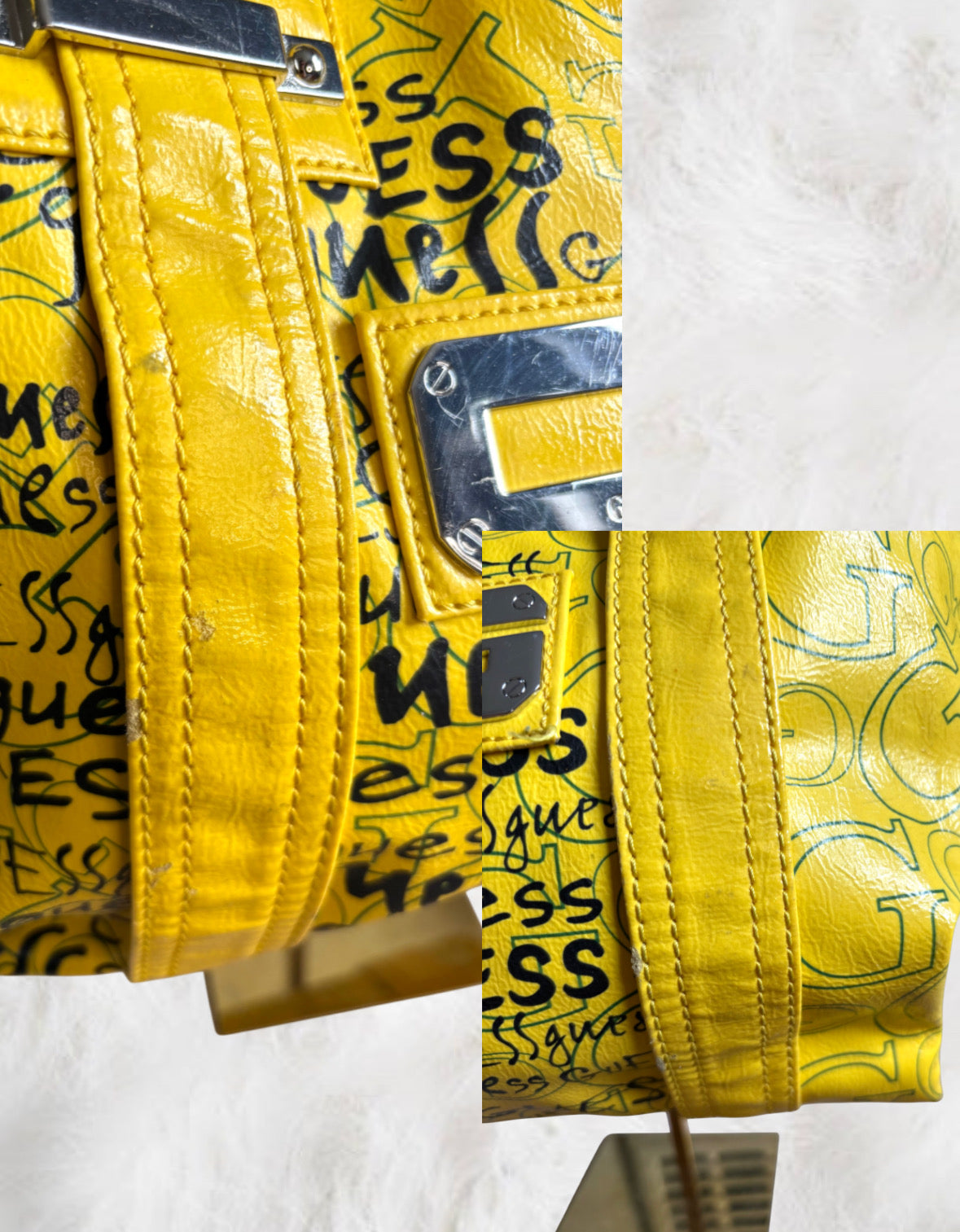 Guess Sunshine Yellow Graffiti Print Structured Tote Bag