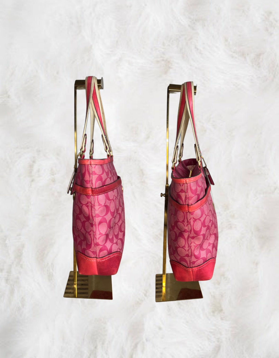 Coach Signature Heritage Stripe Hot Pink Leather Tote