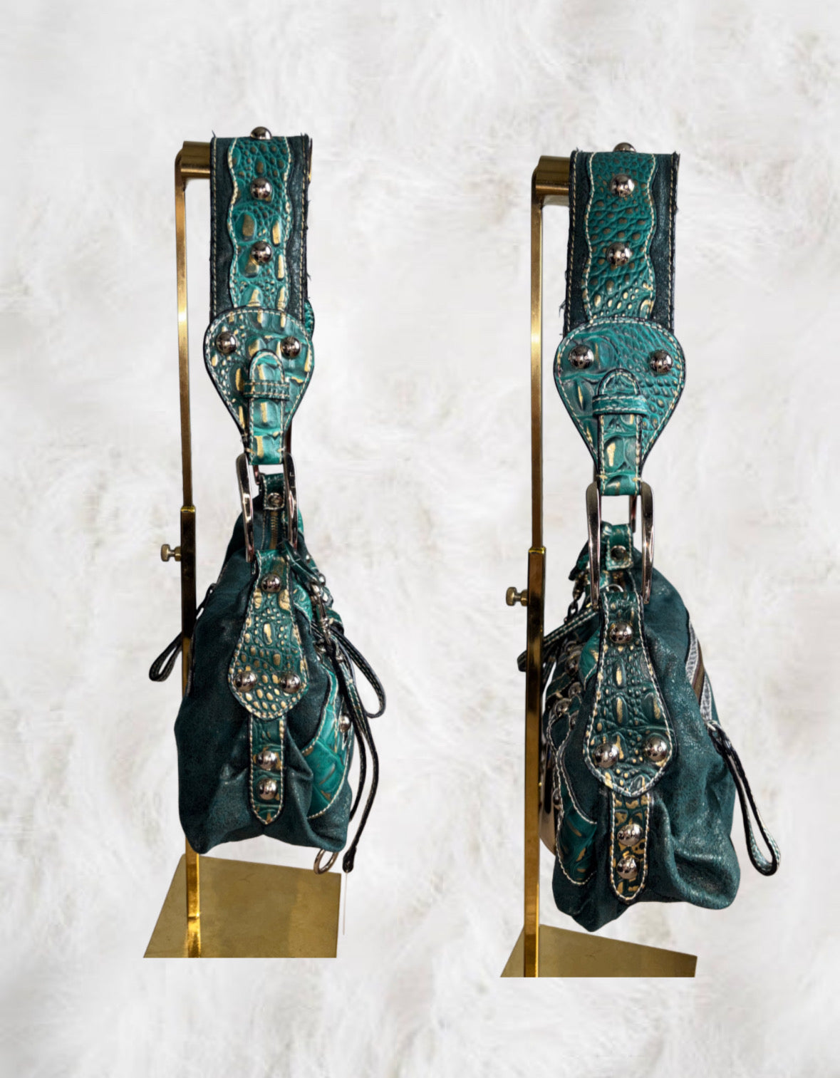 Guess Rare Green & Gold Leather Shoulder Bag