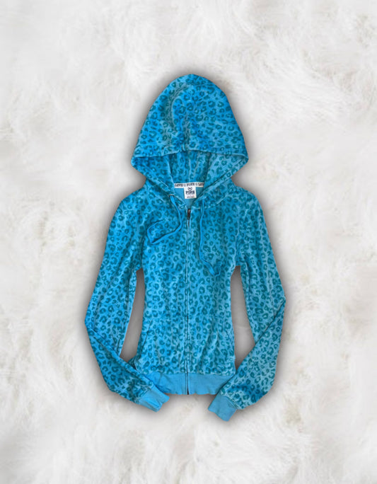 Victoria’s Secret PINK y2k Baby Blue Leopard Print Velour Hoodie