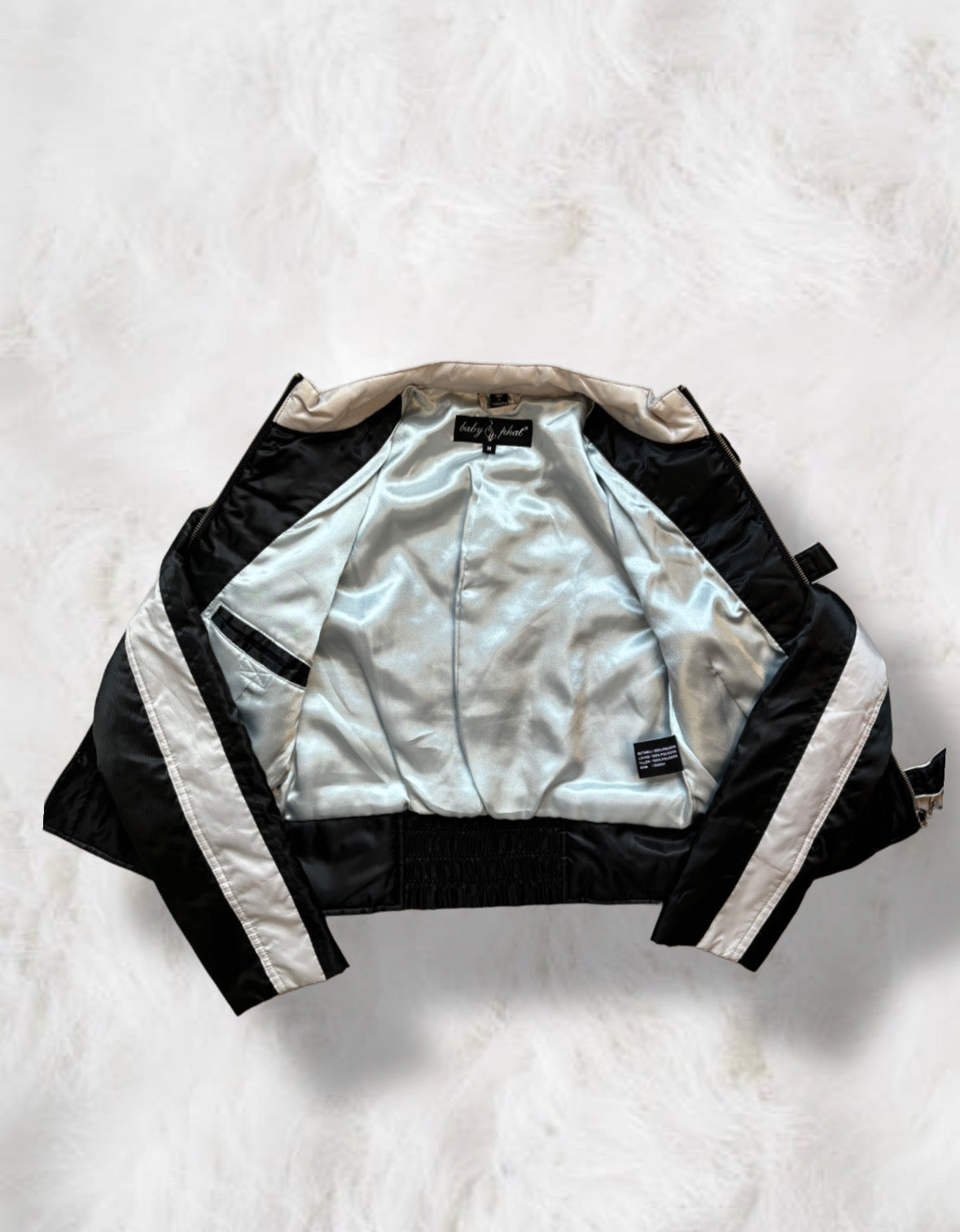 Babyphat y2k Black & Silver Satin Bomber Jacket