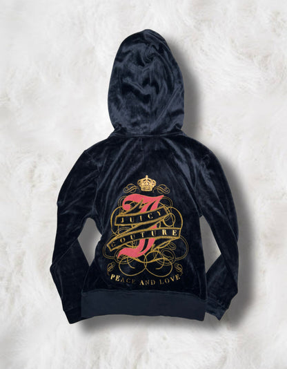 Juicy Couture Navy Velour “Peace & Love” 2 Piece Tracksuit