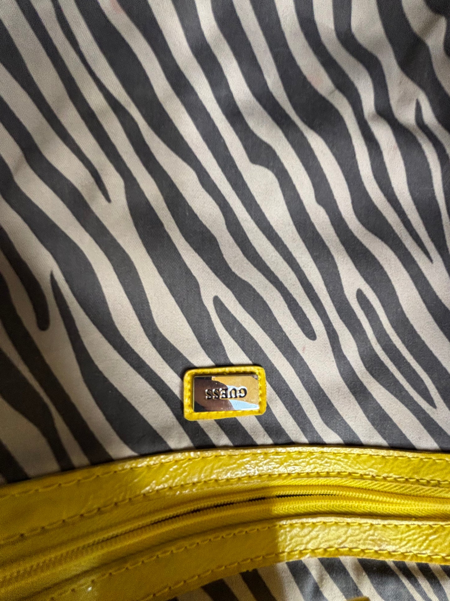 Guess Sunshine Yellow Graffiti Print Structured Tote Bag