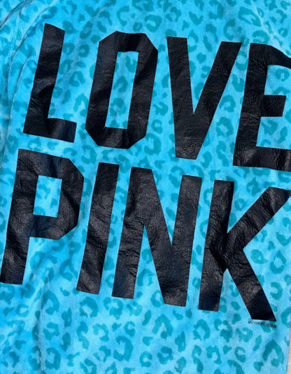 Victoria’s Secret PINK y2k Baby Blue Leopard Print Velour Hoodie