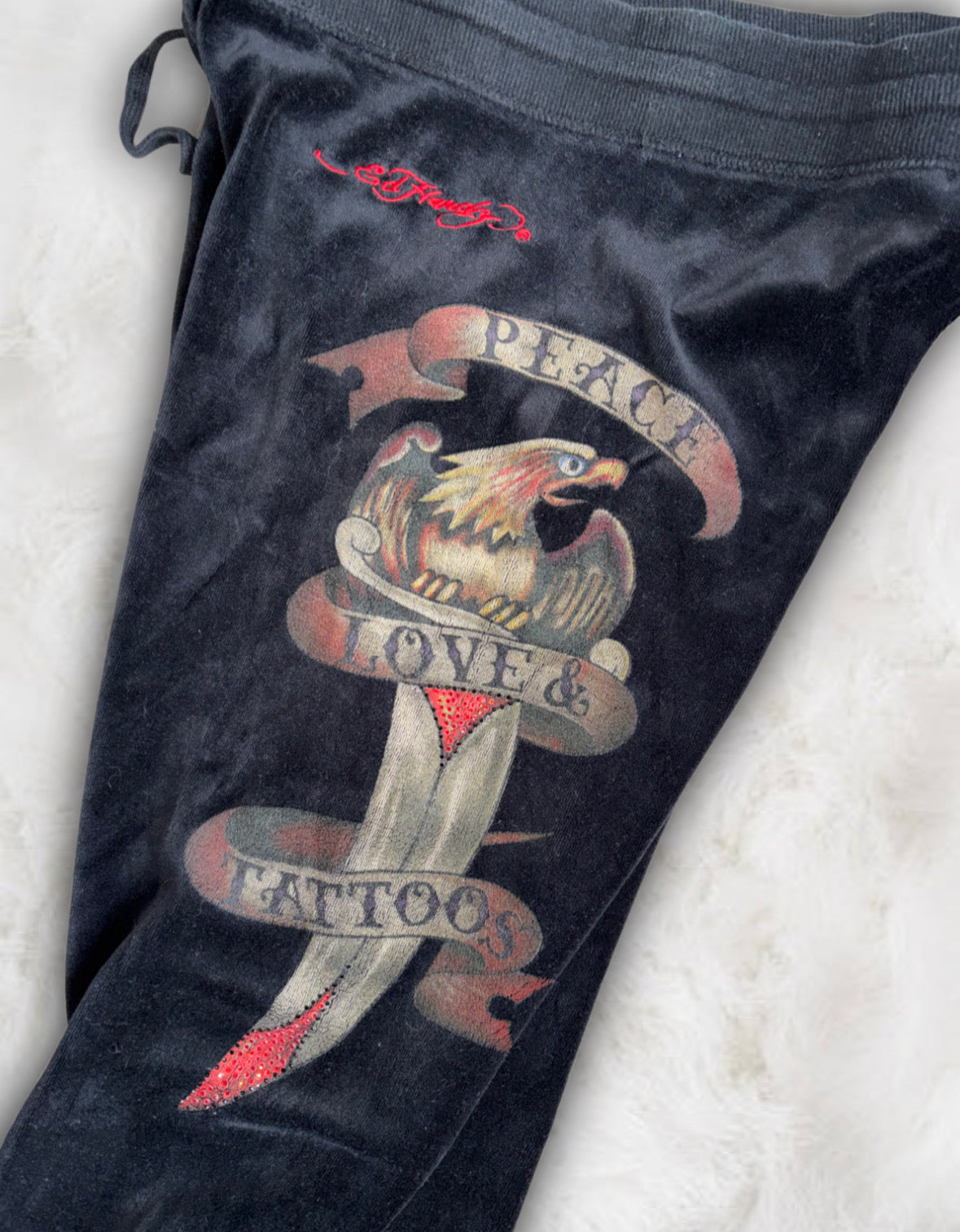 Ed Hardy Vintage 90s Black Velour Pants