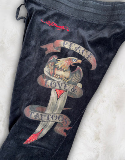 Ed Hardy Vintage 90s Black Velour Pants