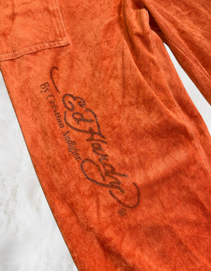 Ed Hardy Vintage 90s Burnt Orange Velour Pants