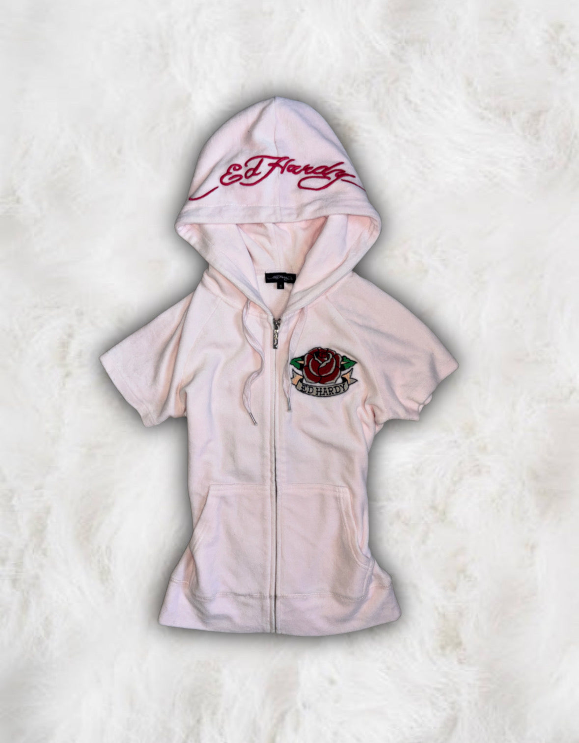 Ed Hardy Rare Blush Pink Short Sleeved 2 Piece Velour Tracksuit