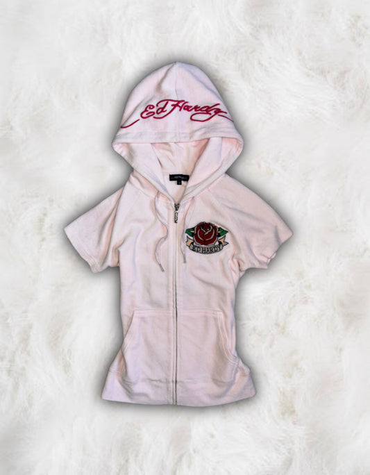 Ed Hardy Rare Blush Pink Short Sleeved 2 Piece Velour Tracksuit