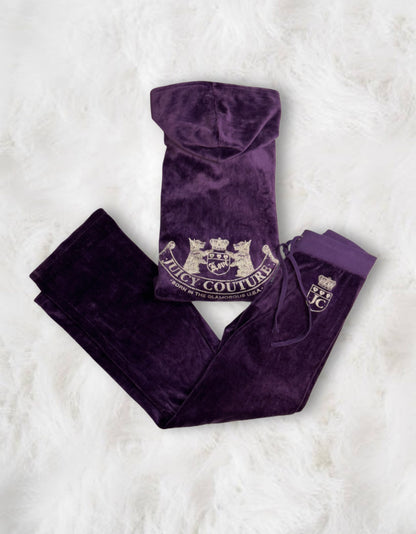 Juicy Couture Purple Velour Twin Dog Bedazzled 2 Piece Tracksuit