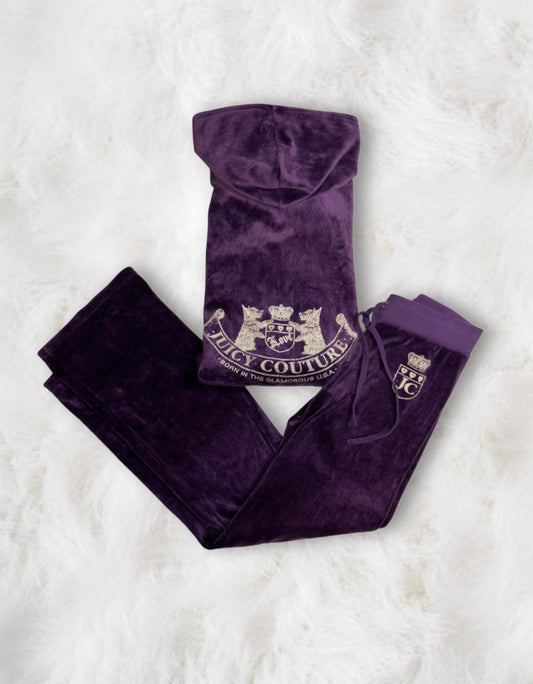 Juicy Couture Purple Velour Twin Dog Bedazzled 2 Piece Tracksuit