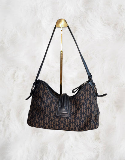 Fossil HOBO Signature Logo Monogram Black Canvas & Leather Shoulder Bag & Matching Wallet