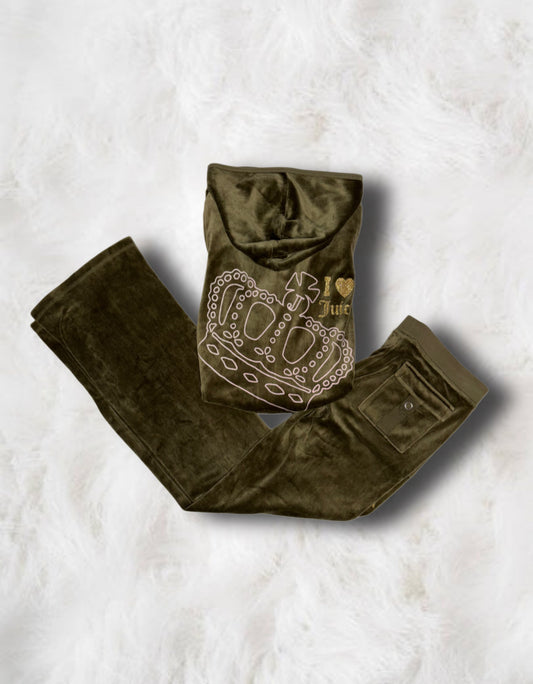 Juicy Couture Olive Green x Gold Glitter 2 Piece Tracksuit